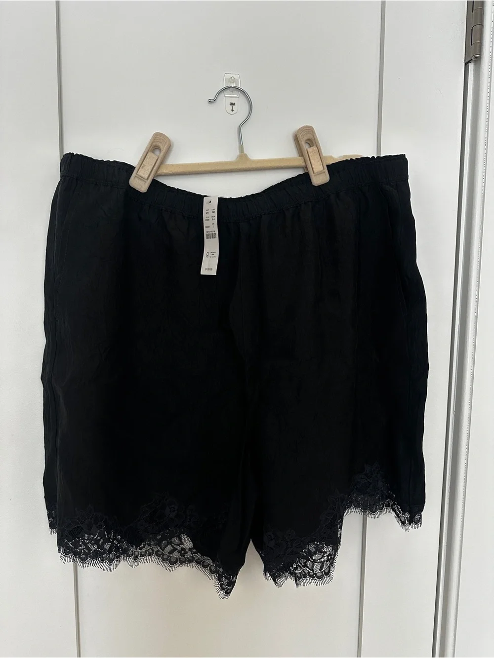 NWT J. Crew 5” Stratus Lace-Trim Satin Black Shorts